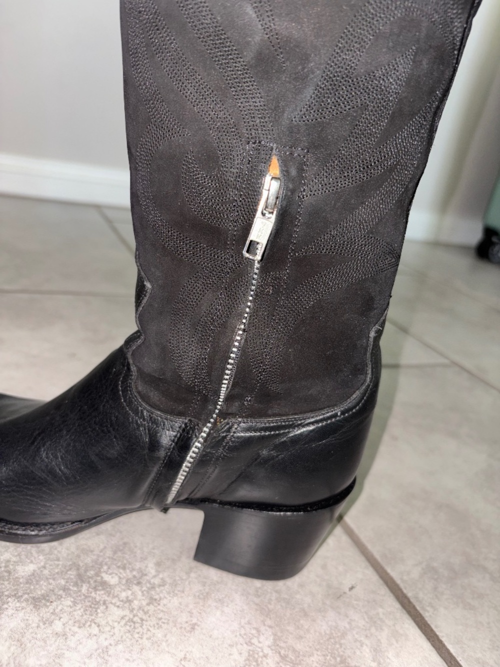 VINTAGE RARE!! OLD GRINGO Black Leather Suede Over Knee Crystal Western Boot 8 - Picture 8 of 15